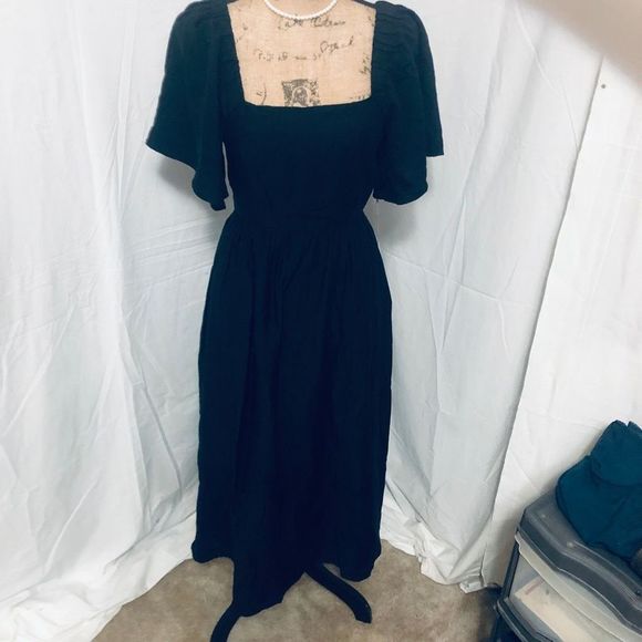 A New Day Women's Black Square Neck Puff Sleeve A-Line Maxi Dress Size 6 NWT - Picture 12 of 12